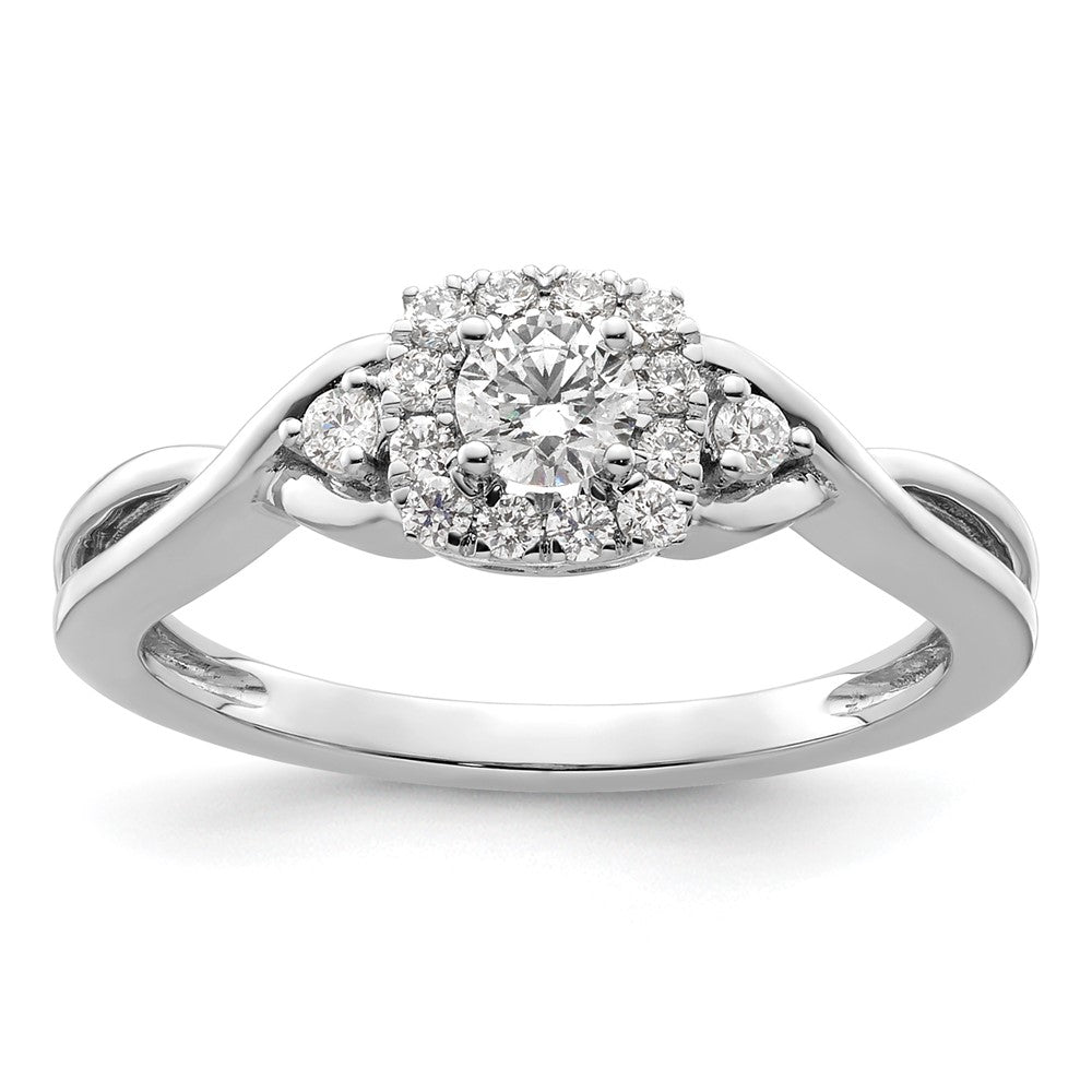 14K Weißgold Verlobungsring mit 0,33 ct. im Rundschliff, gezüchteten Diamanten VS/SI+ G+ und Bypass-Fassung