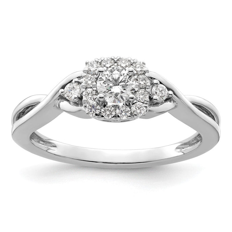 14K Weißgold Verlobungsring mit 0,33 ct. im Rundschliff, gezüchteten Diamanten VS/SI+ G+ und Bypass-Fassung