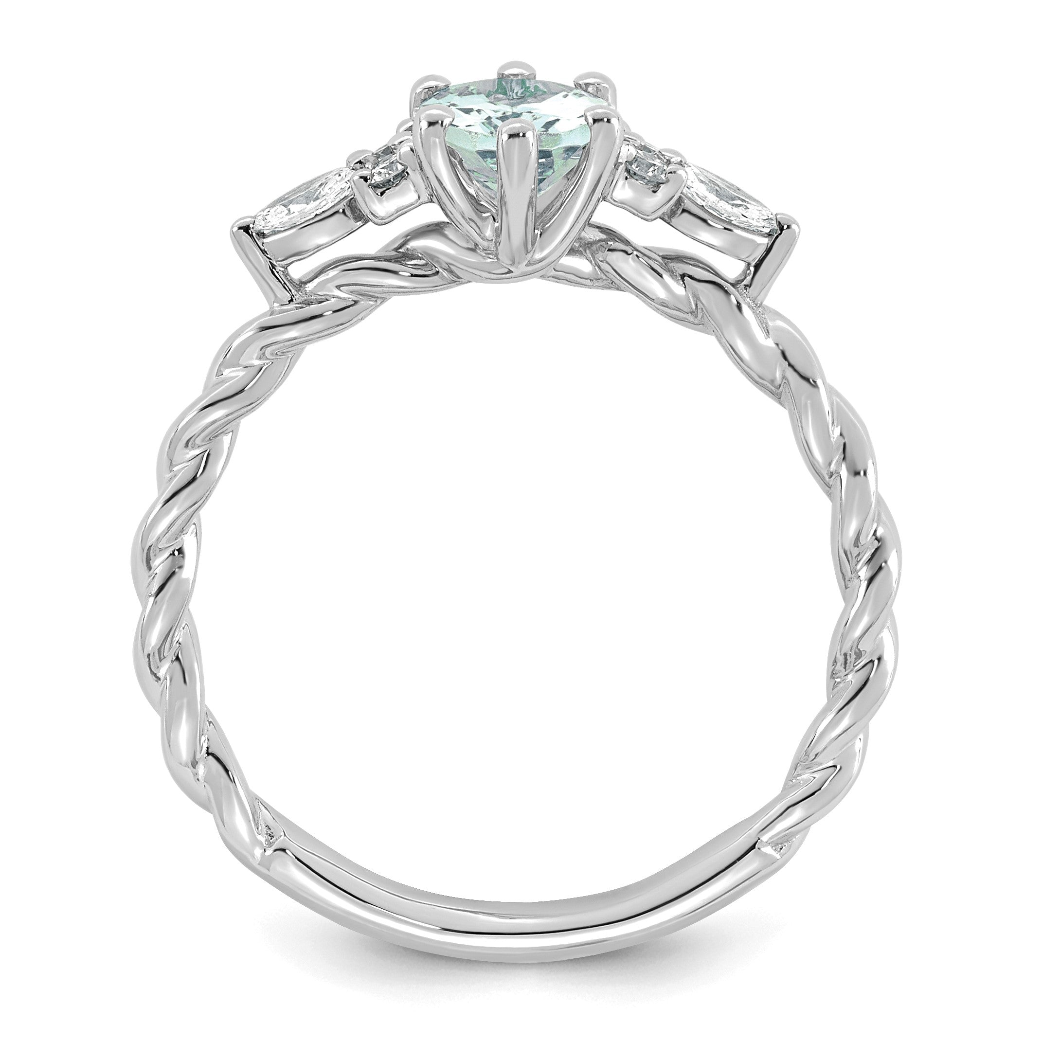 14K Weißgold Ring mit Diamant und 7x5 ovalem März/Aquamarin, Größe 7, verschlungen