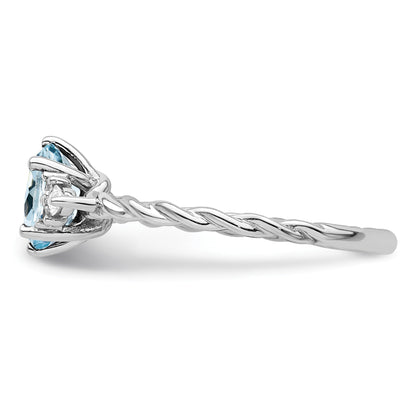 14K Weißgold Ring mit Diamant und 7x5 ovalem März/Aquamarin, Größe 7, verschlungen