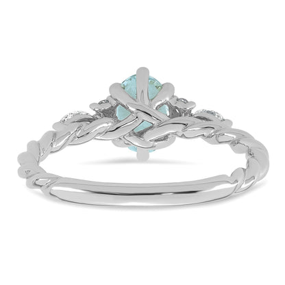 14K Weißgold Ring mit Diamant und 7x5 ovalem März/Aquamarin, Größe 7, verschlungen