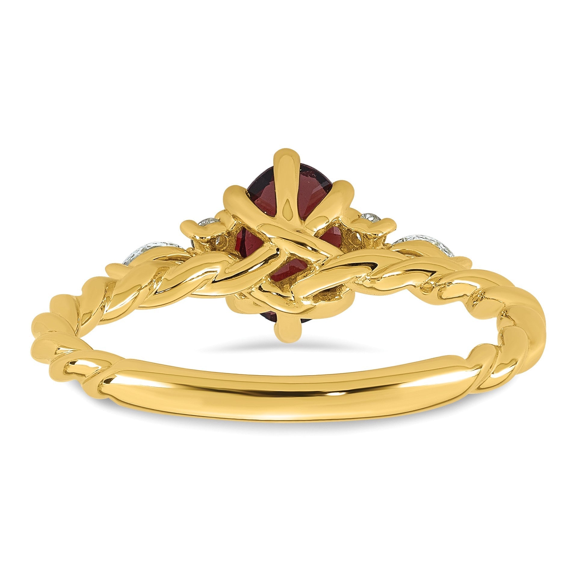 14K Gelbgold Ring mit Diamant und ovalem 7x5 Januar-/Granat-Stein, Größe 7, gedreht