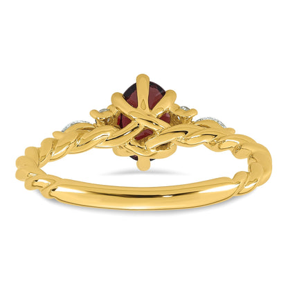 14K Gelbgold Ring mit Diamant und ovalem 7x5 Januar-/Granat-Stein, Größe 7, gedreht