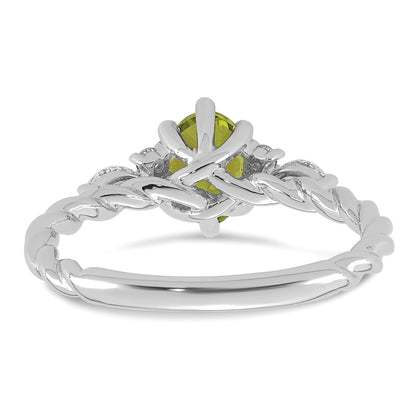 14K Weißgold Ring mit Diamant und 7x5 ovalem August/Peridot, gedreht, Größe 7