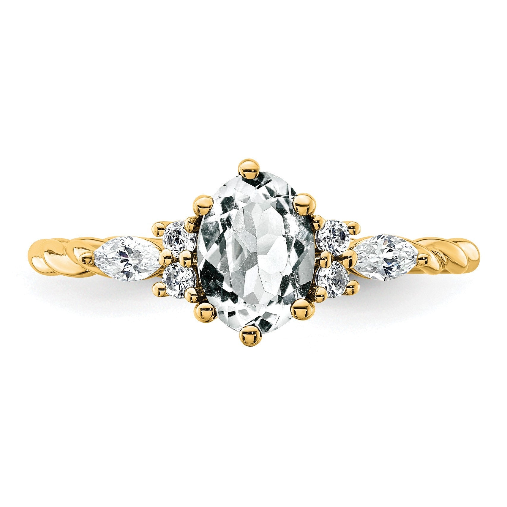 14K Gelbgold Ring mit Diamant und 7x5 ovalem April/Topas, Größe 7, gedreht