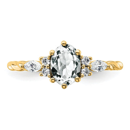 14K Gelbgold Ring mit Diamant und 7x5 ovalem April/Topas, Größe 7, gedreht