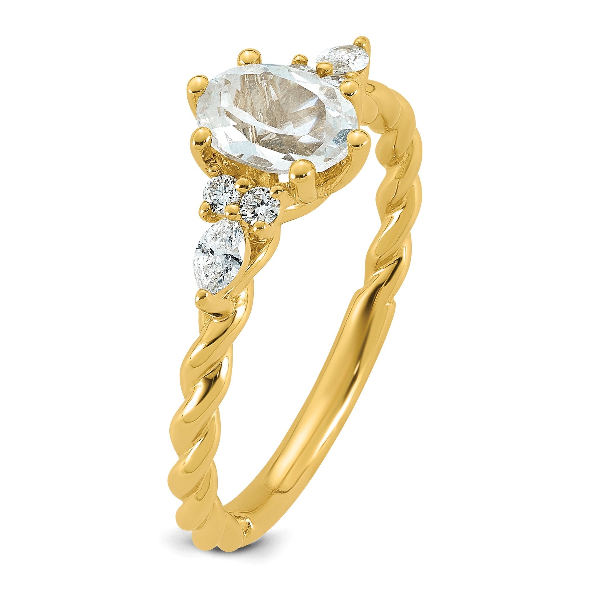 14K Gelbgold Ring mit Diamant und 7x5 ovalem April/Topas, Größe 7, gedreht