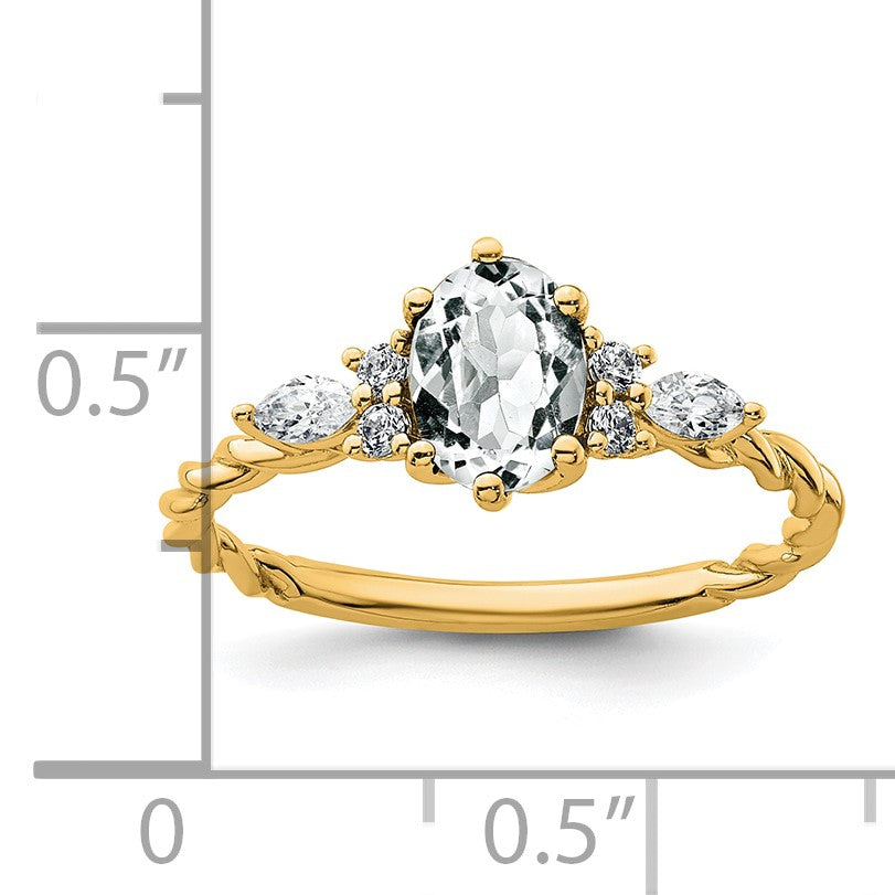 14K Gelbgold Ring mit Diamant und 7x5 ovalem April/Topas, Größe 7, gedreht