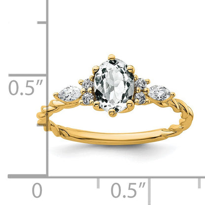 14K Gelbgold Ring mit Diamant und 7x5 ovalem April/Topas, Größe 7, gedreht