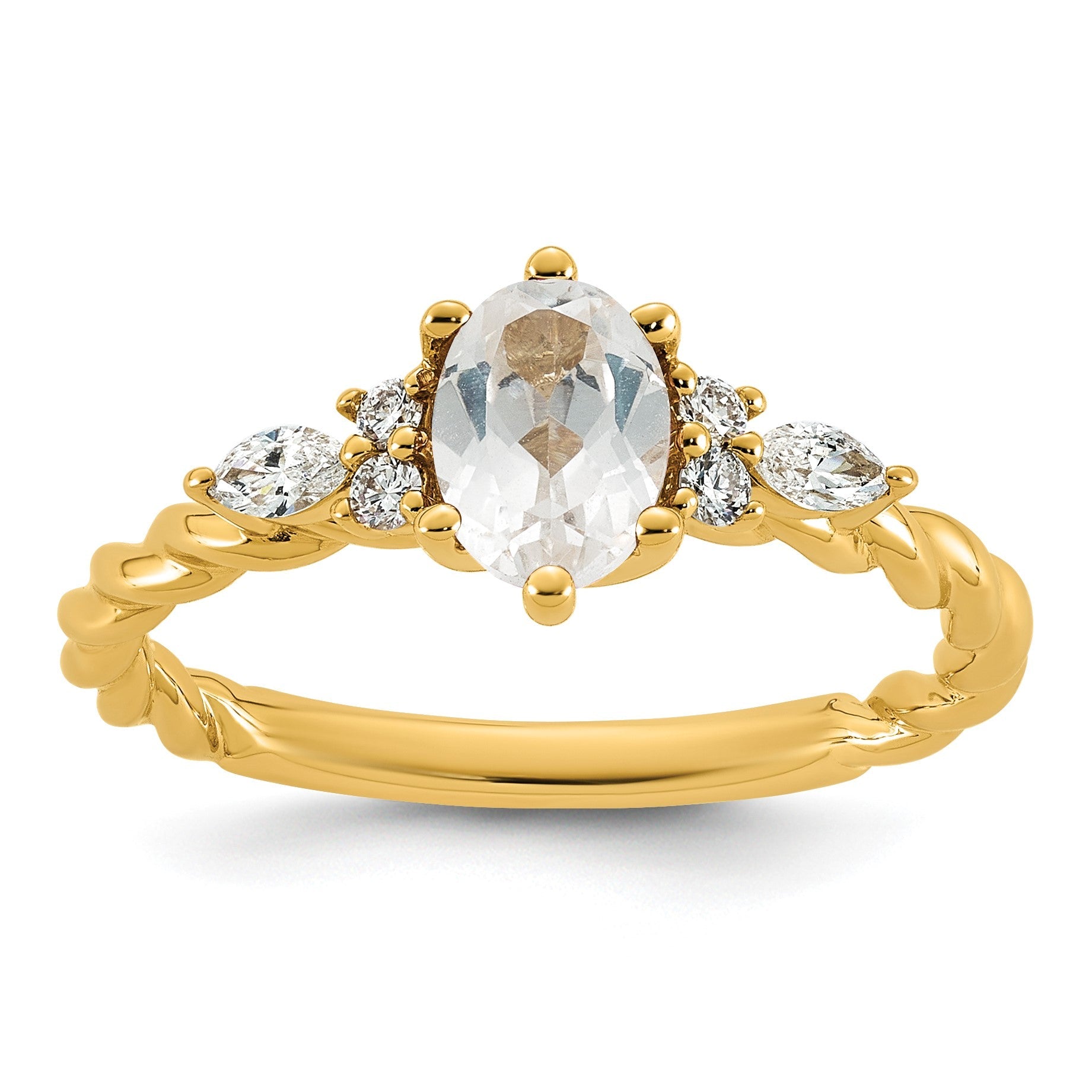 14K Gelbgold Ring mit Diamant und 7x5 ovalem April/Topas, Größe 7, gedreht