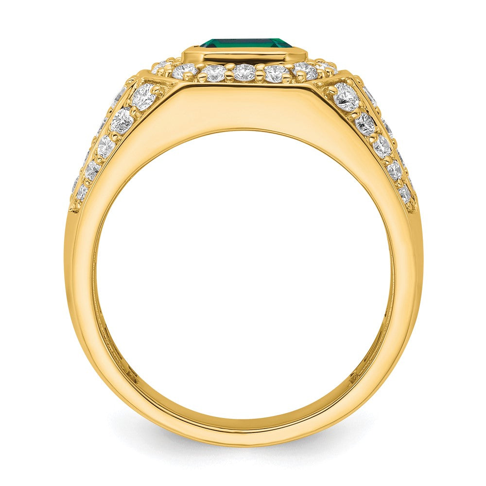 10K Gelbgold Herrenring mit 1,875 ct. laborgezüchtetem Diamant VS/SI+ G+ und laborgezüchtetem Smaragd