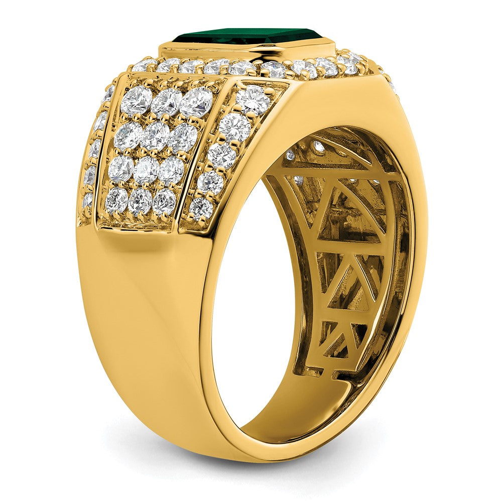 10K Gelbgold Herrenring mit 1,875 ct. laborgezüchtetem Diamant VS/SI+ G+ und laborgezüchtetem Smaragd