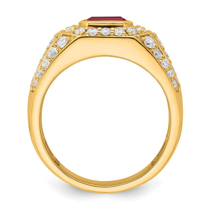 10K Gelbgold Herrenring mit 1,875 ct. laborgezüchtetem Diamant VS/SI+ G+ und laborgezüchtetem Rubin