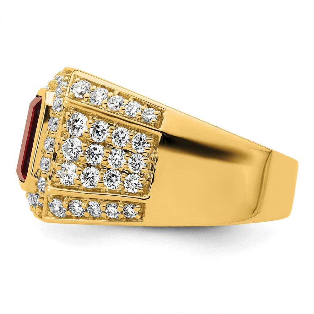 10K Gelbgold Herrenring mit 1,875 ct. laborgezüchtetem Diamant VS/SI+ G+ und laborgezüchtetem Rubin