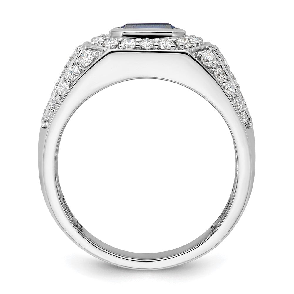 10K Weißgold Herrenring mit 1,875 ct. laborgezüchtetem Diamant VS/SI+ G+ und laborgezüchtetem blauem Saphir