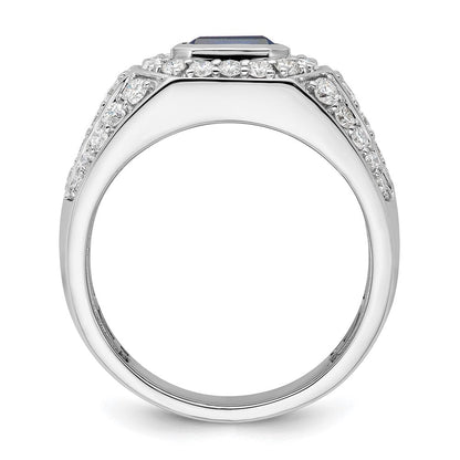 10K Weißgold Herrenring mit 1,875 ct. laborgezüchtetem Diamant VS/SI+ G+ und laborgezüchtetem blauem Saphir