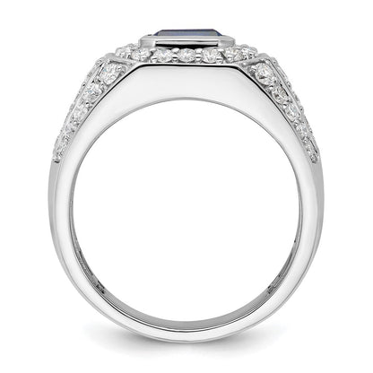 10K Weißgold Wg Erzeugt Saphir & Si Diamant Herren Ring