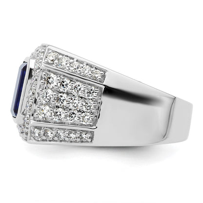 10K Weißgold Herrenring mit 1,875 ct. laborgezüchtetem Diamant VS/SI+ G+ und laborgezüchtetem blauem Saphir