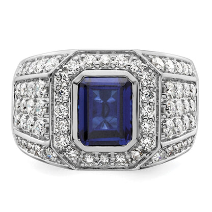 10K Weißgold Herrenring mit 1,875 ct. laborgezüchtetem Diamant VS/SI+ G+ und laborgezüchtetem blauem Saphir