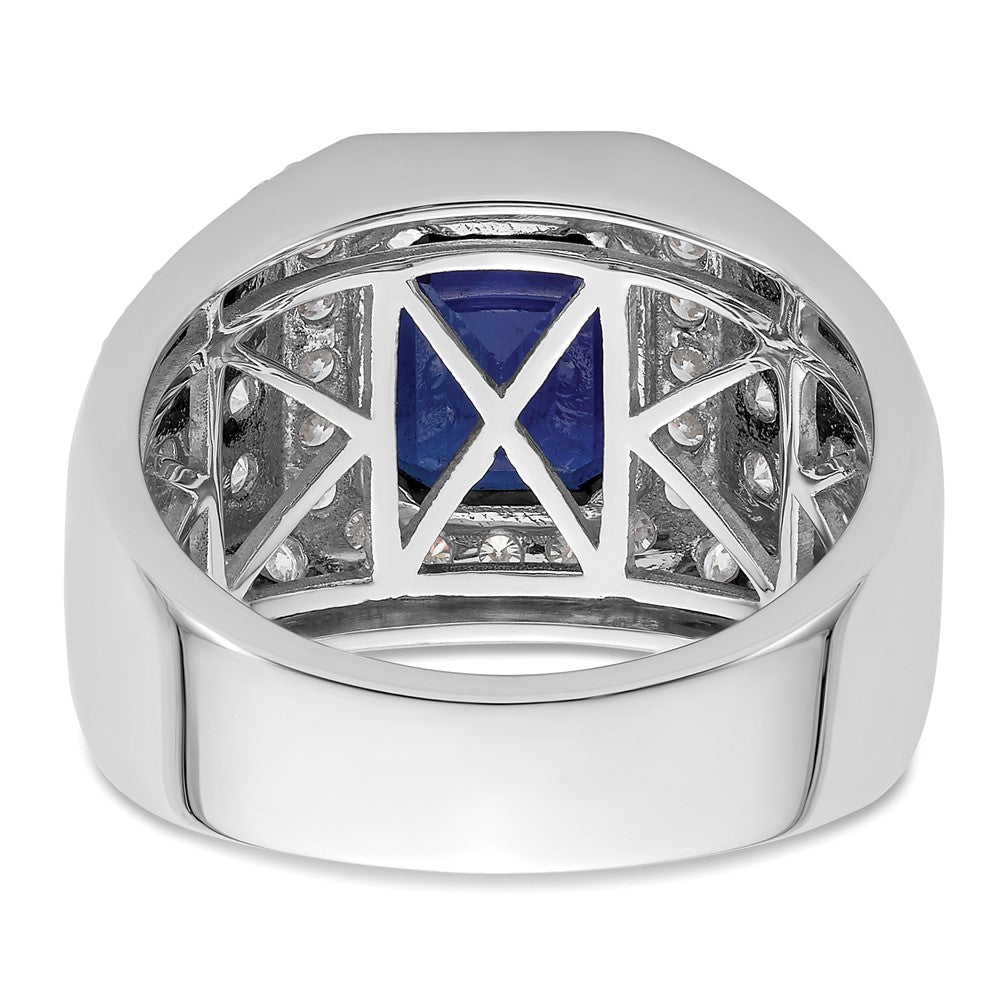 10K Weißgold Herrenring mit 1,875 ct. laborgezüchtetem Diamant VS/SI+ G+ und laborgezüchtetem blauem Saphir