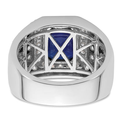 10K Weißgold Herrenring mit 1,875 ct. laborgezüchtetem Diamant VS/SI+ G+ und laborgezüchtetem blauem Saphir