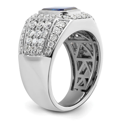 10K Weißgold Wg Erzeugt Saphir & Si Diamant Herren Ring