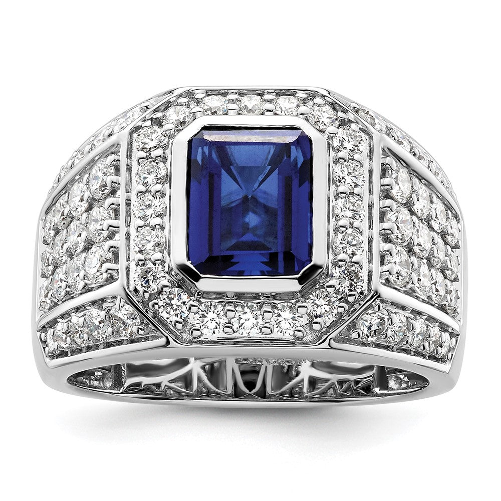 10K Weißgold Wg Erzeugt Saphir & Si Diamant Herren Ring