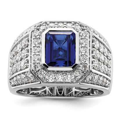 10K Weißgold Wg Erzeugt Saphir & Si Diamant Herren Ring