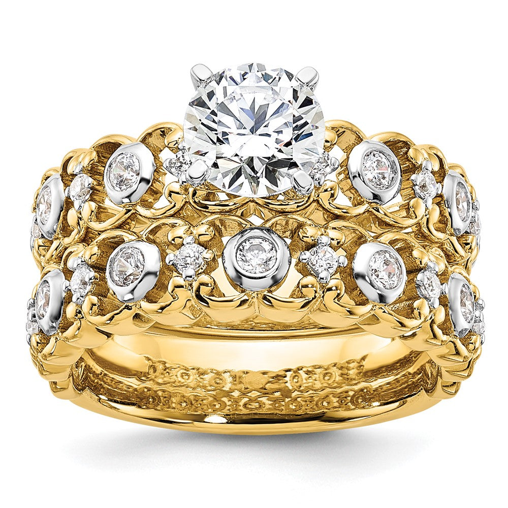 14K Gelbgold Zweifarbig 0,2 ct. Labor gezüchteter Diamant VS/SI+ G+ Krappenfassung Verlobungsring