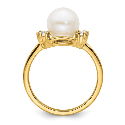 14K Gelbgold Ring mit 0,2 ct. laborgezüchtetem Diamant VS/SI+ G+ und 8,00 mm runder Süßwasserzuchtperle