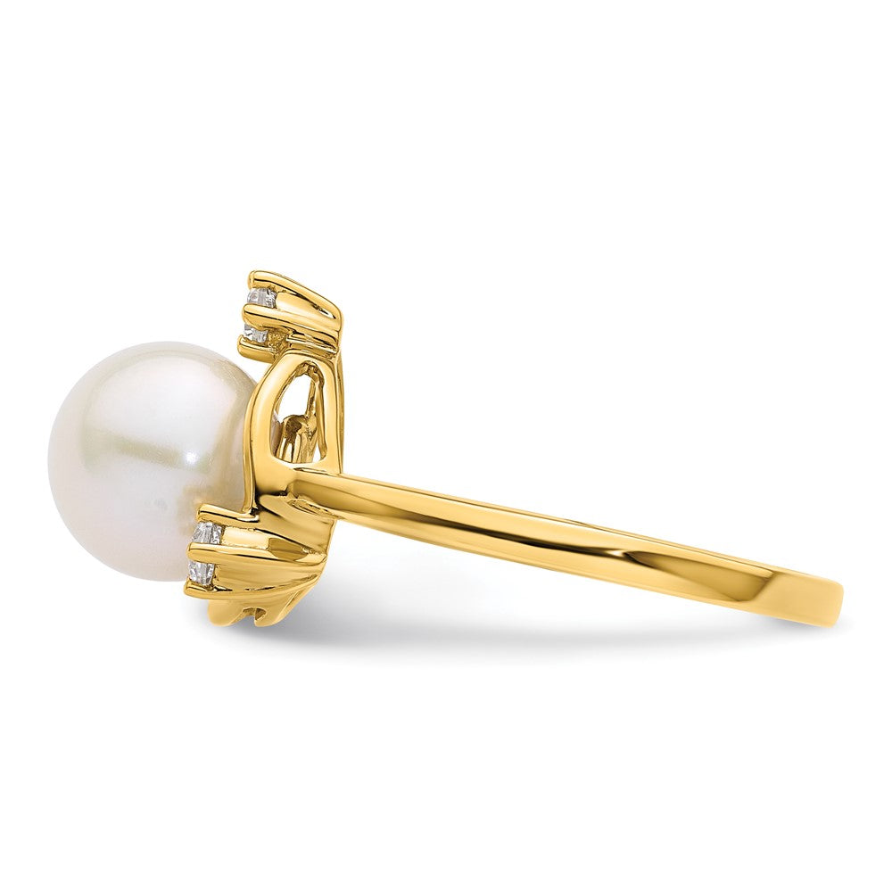 14K Gelbgold Ring mit 0,2 ct. laborgezüchtetem Diamant VS/SI+ G+ und 8,00 mm runder Süßwasserzuchtperle