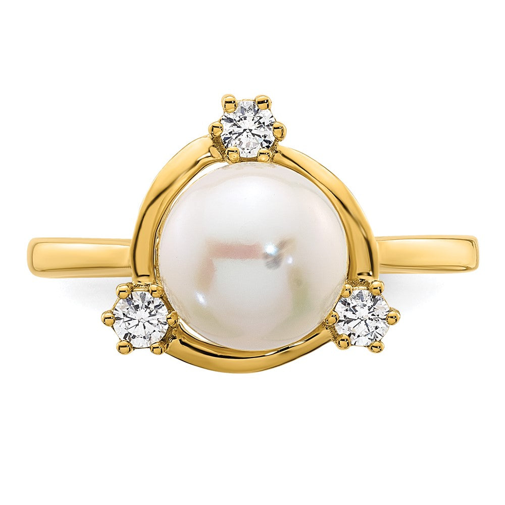 14K Gelbgold Ring mit 0,2 ct. laborgezüchtetem Diamant VS/SI+ G+ und 8,00 mm runder Süßwasserzuchtperle