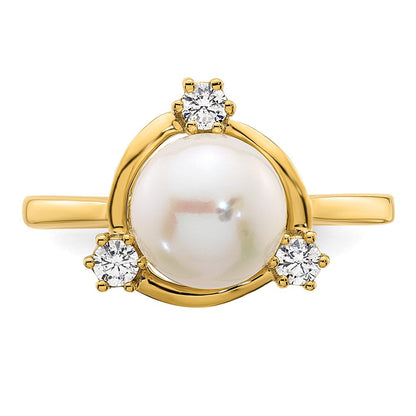 14K Gelbgold Ring mit 0,2 ct. laborgezüchtetem Diamant VS/SI+ G+ und 8,00 mm runder Süßwasserzuchtperle