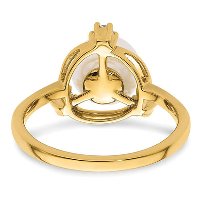 14K Gelbgold Ring mit 0,2 ct. laborgezüchtetem Diamant VS/SI+ G+ und 8,00 mm runder Süßwasserzuchtperle
