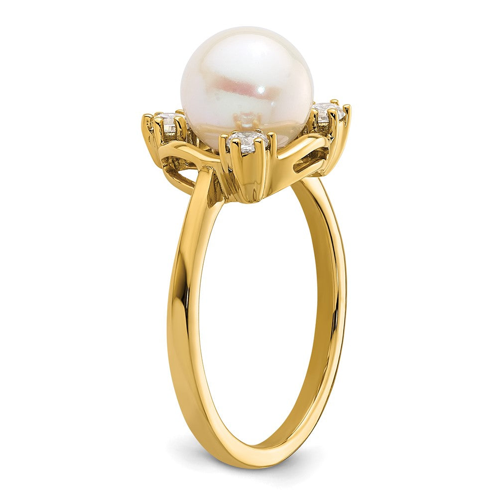14K Gelbgold Ring mit 0,2 ct. laborgezüchtetem Diamant VS/SI+ G+ und 8,00 mm runder Süßwasserzuchtperle