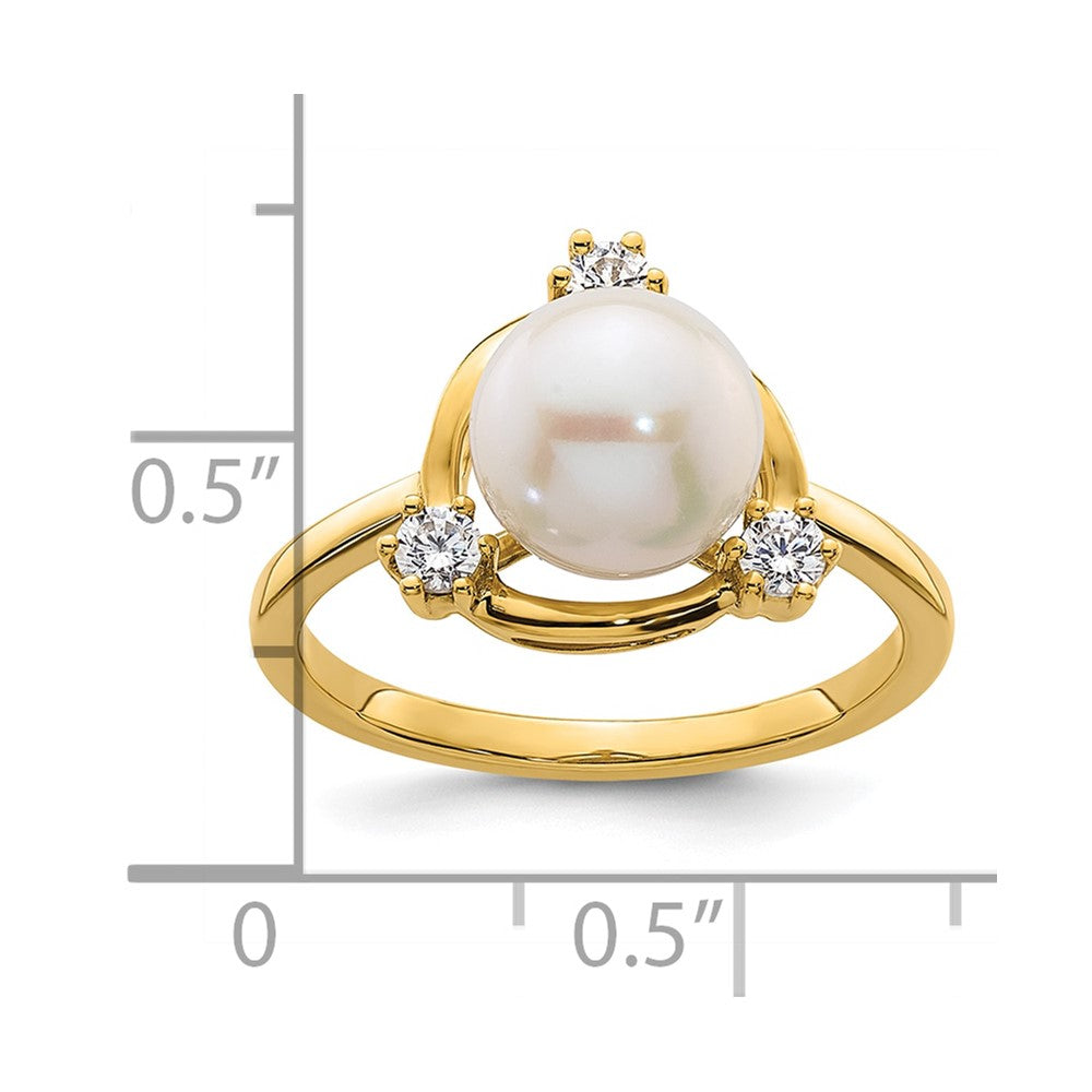 14K Gelbgold Ring mit 0,2 ct. laborgezüchtetem Diamant VS/SI+ G+ und 8,00 mm runder Süßwasserzuchtperle
