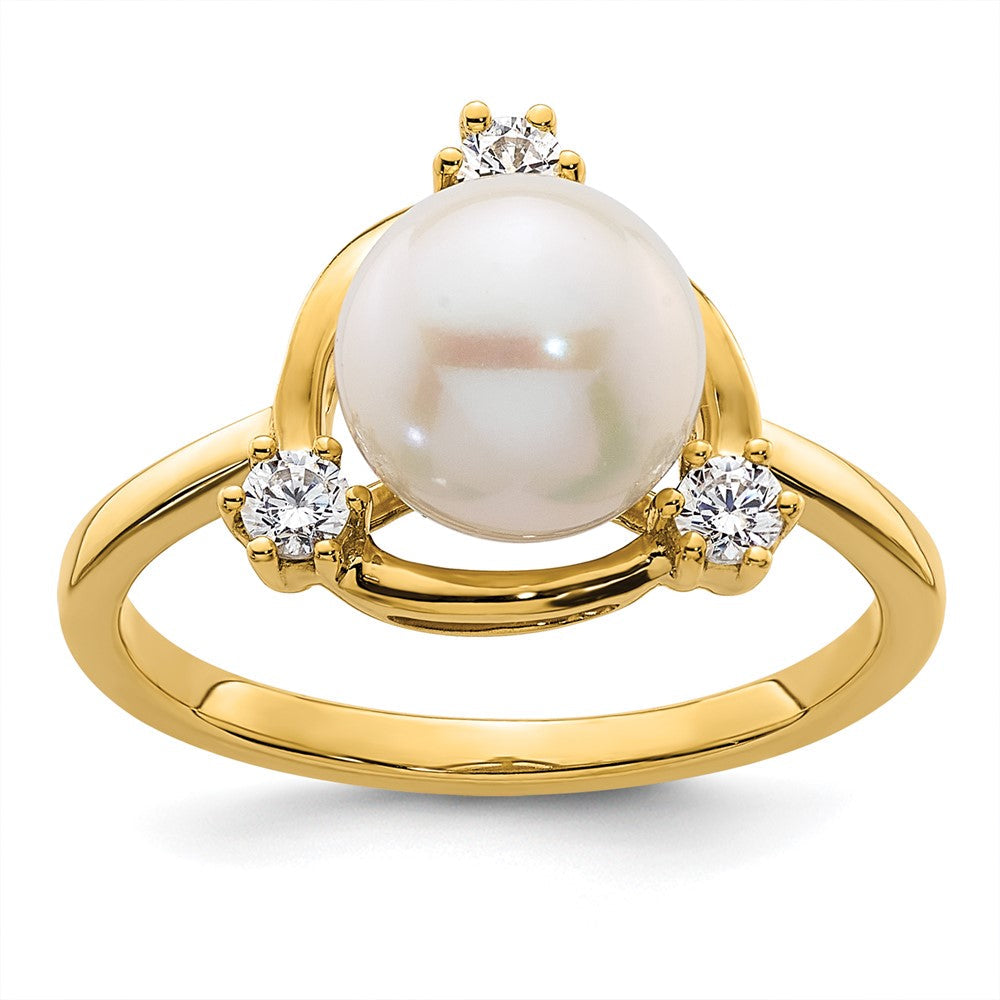 14K Gelbgold Ring mit 0,2 ct. laborgezüchtetem Diamant VS/SI+ G+ und 8,00 mm runder Süßwasserzuchtperle