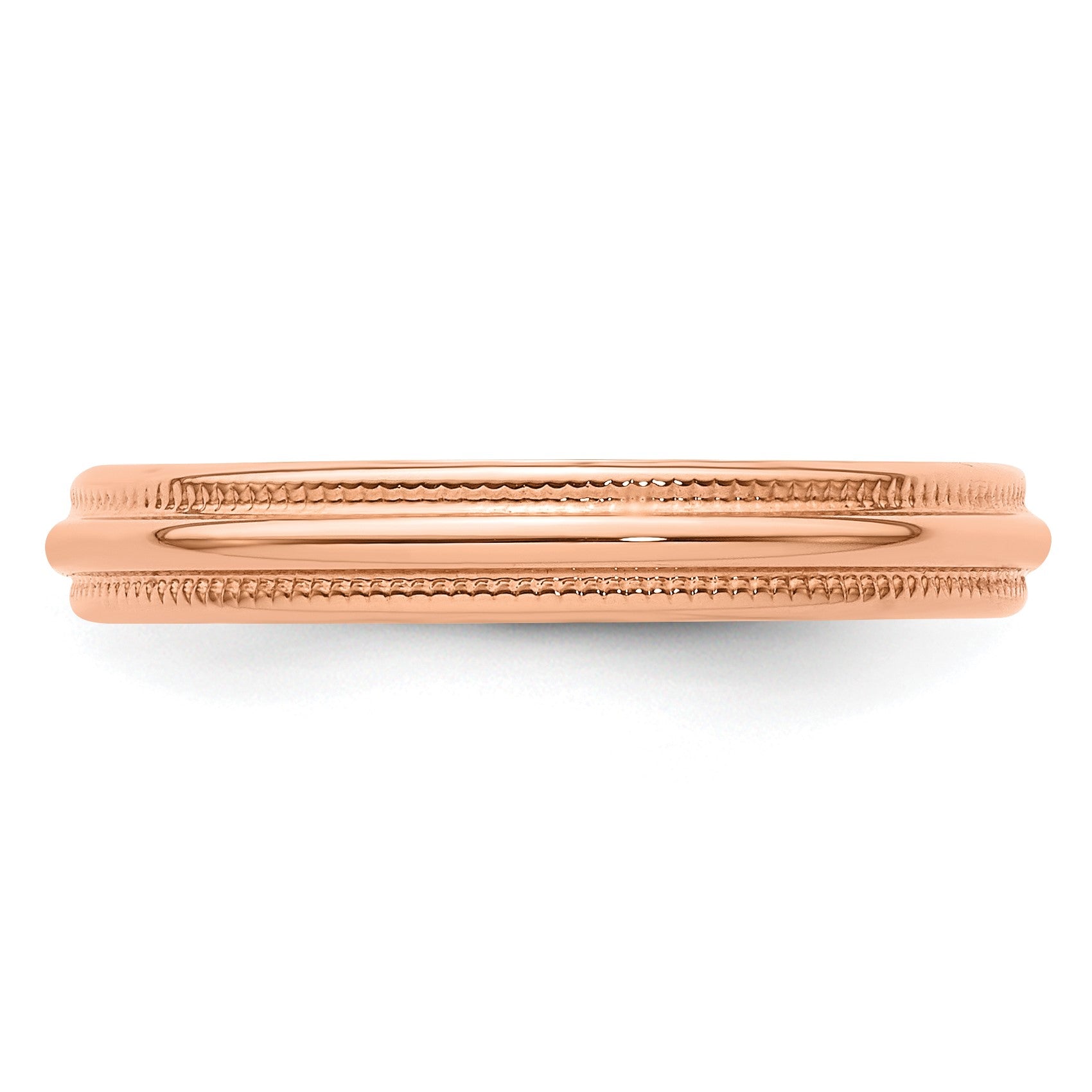 14K Roségold 3 mm leichter Ehering mit Milgrain, halbrund