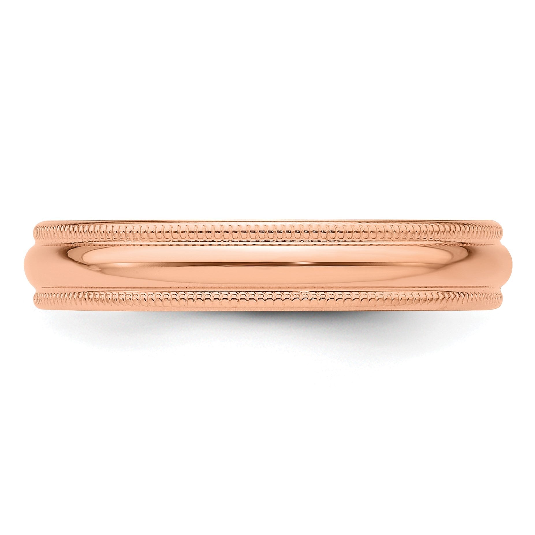 14K Roségold 4 mm leichter Ehering, halbrund mit Milgrain