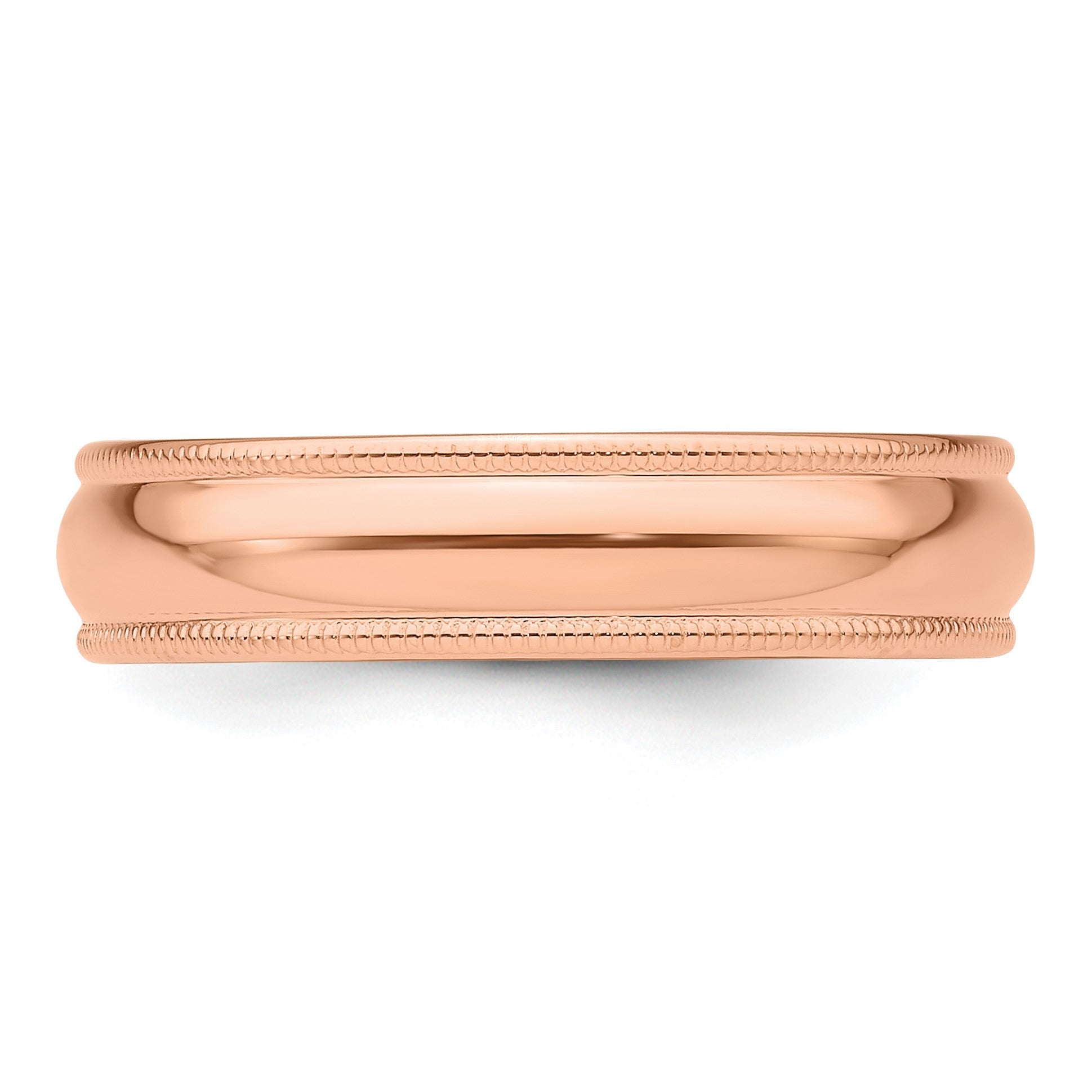 14k Roségold 5 mm leichter Ehering mit Milgrain, halbrund