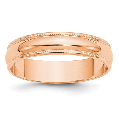 14k Roségold 5 mm leichter Ehering mit Milgrain, halbrund