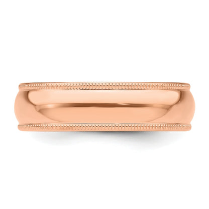 14K Roségold 6 mm leichter Ehering, halbrund mit Milgrain