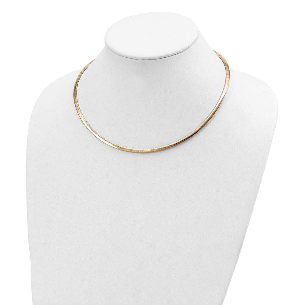14K Bicolor 3mm Wendbar Weiß & Gelb Gewölbt Omega Halskette