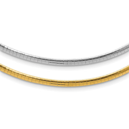 14K Bicolor 3mm Wendbar Weiß & Gelb Gewölbt Omega Halskette