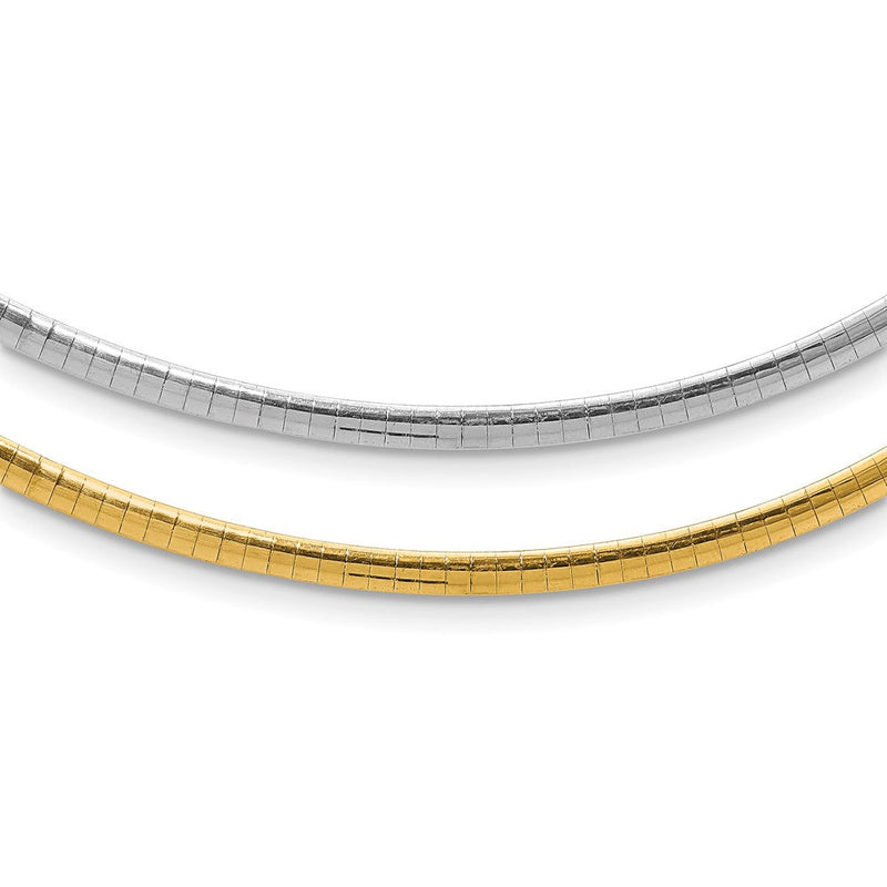 14K Bicolor 3mm Wendbar Weiß & Gelb Gewölbt Omega Halskette