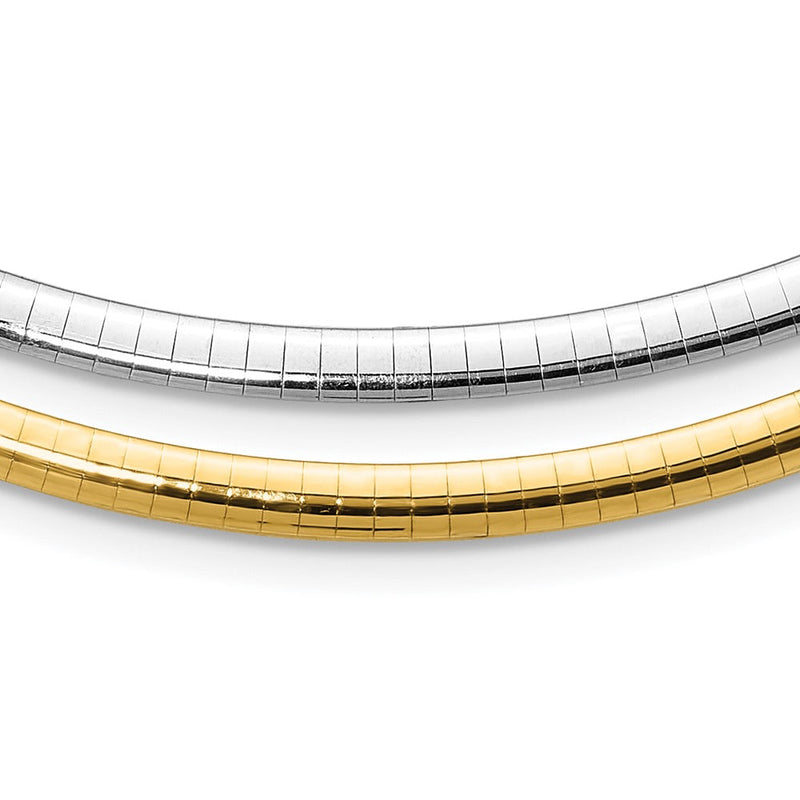 14K Bicolor 4mm Wendbar Weiß & Gelb Gewölbt Omega Halskette