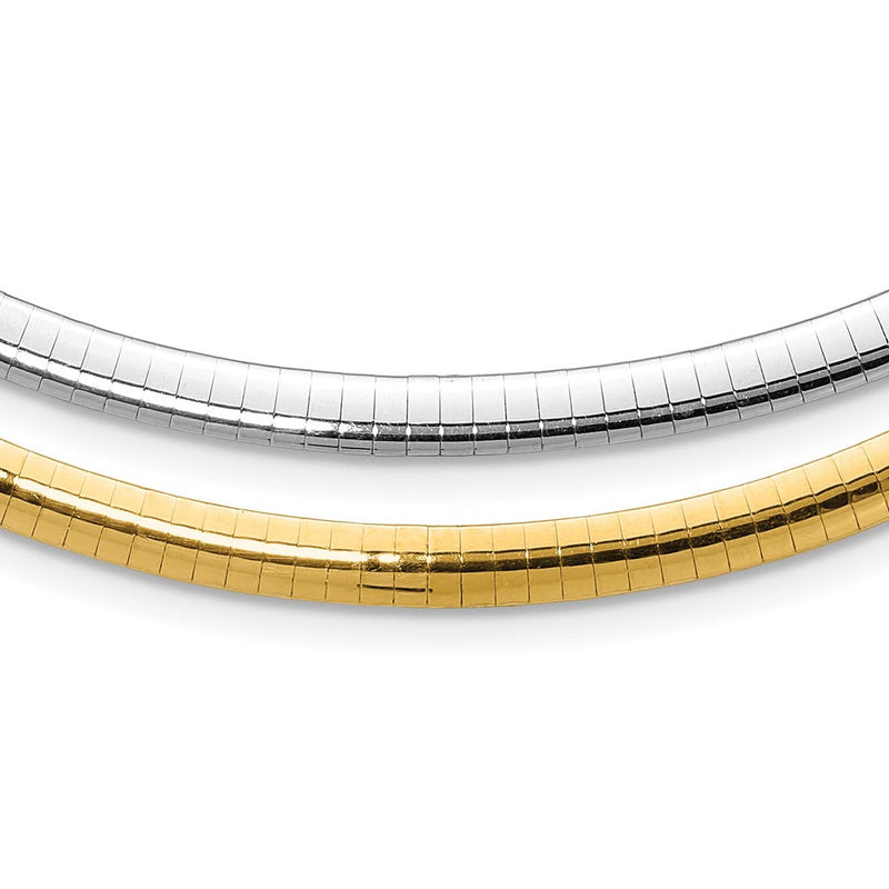 14K Bicolor 5mm Wendbar Weiß & Gelb Gewölbt Omega Halskette