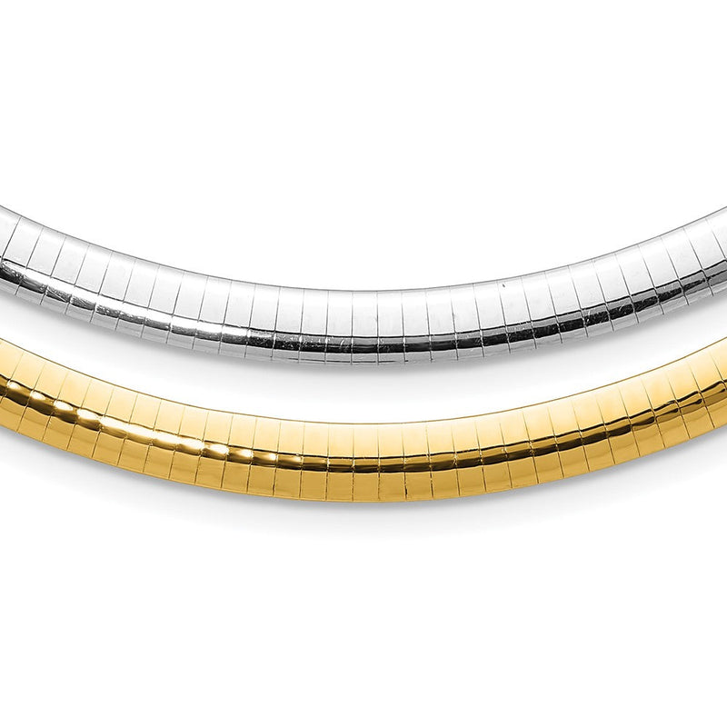 14K Bicolor 6mm Wendbar Weiß & Gelb Gewölbt Omega Halskette