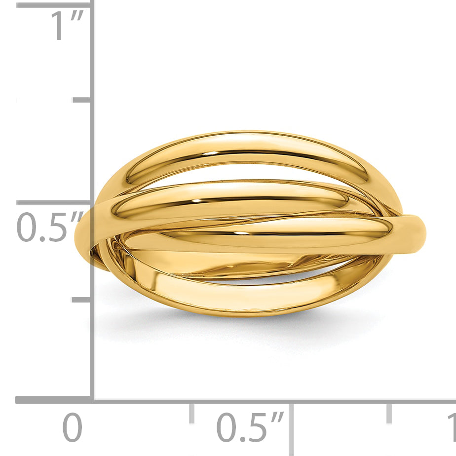 14K Gelbgold Ring mit Rollmotiv, poliert