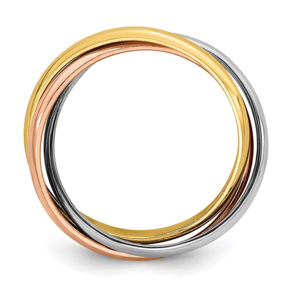 14K Tricolor-Gold polierter Rolling-Ring